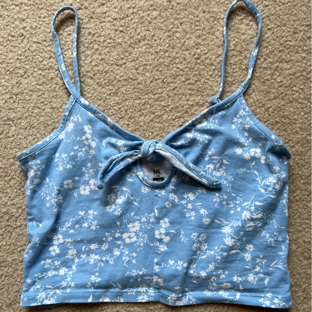 Pacsun cropped light blue floral tank
